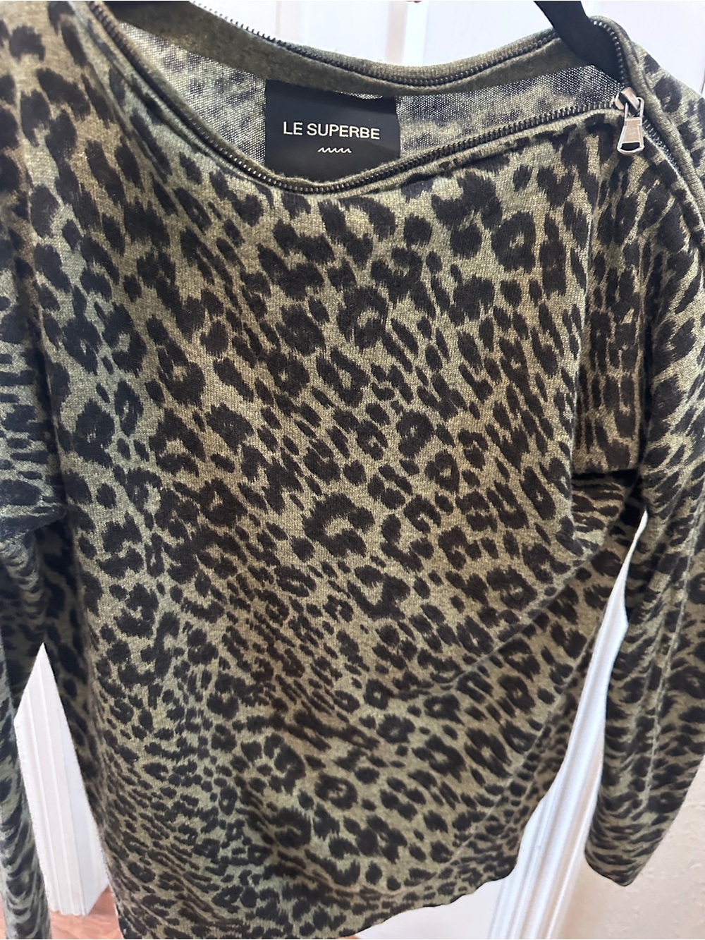 Olive Green Leopard Print Long Sleeve Top